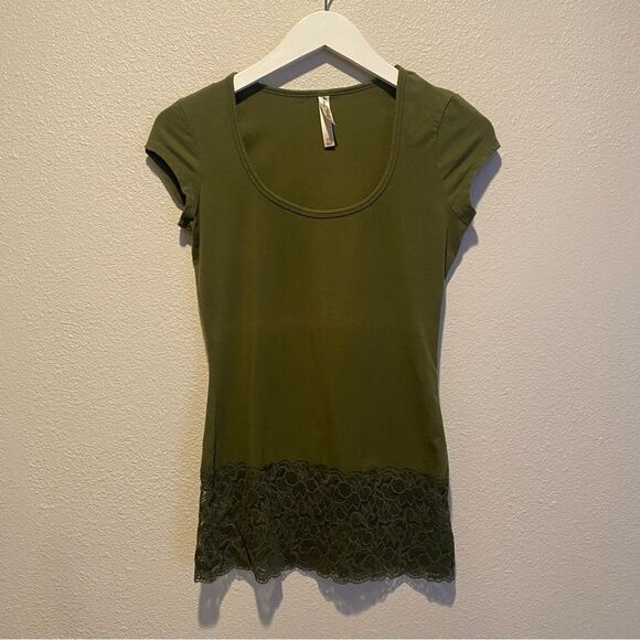 Vintage Y2K Anchor Blue Top Size medium lace layering scoop neck olive green - Picture 1 of 7